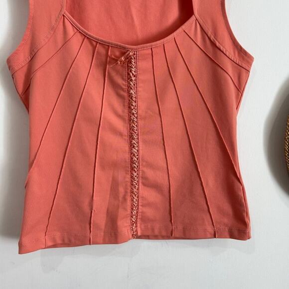 Vintage Y2K 2000s New York & Co Pink Lace Up Tie Stretch Knit Tank Top Small - Picture 5 of 7